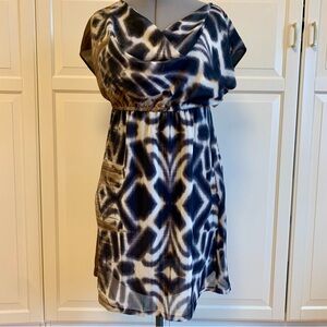 Esprit Black and White Ikat Cowl Neck Mini Dress sz 10